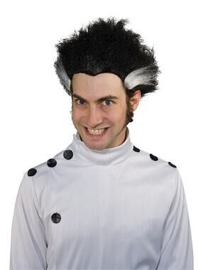 MAD SCIENTIST PROFESSOR 2 TONE BLACK WHITE WIG COSTUME NEW